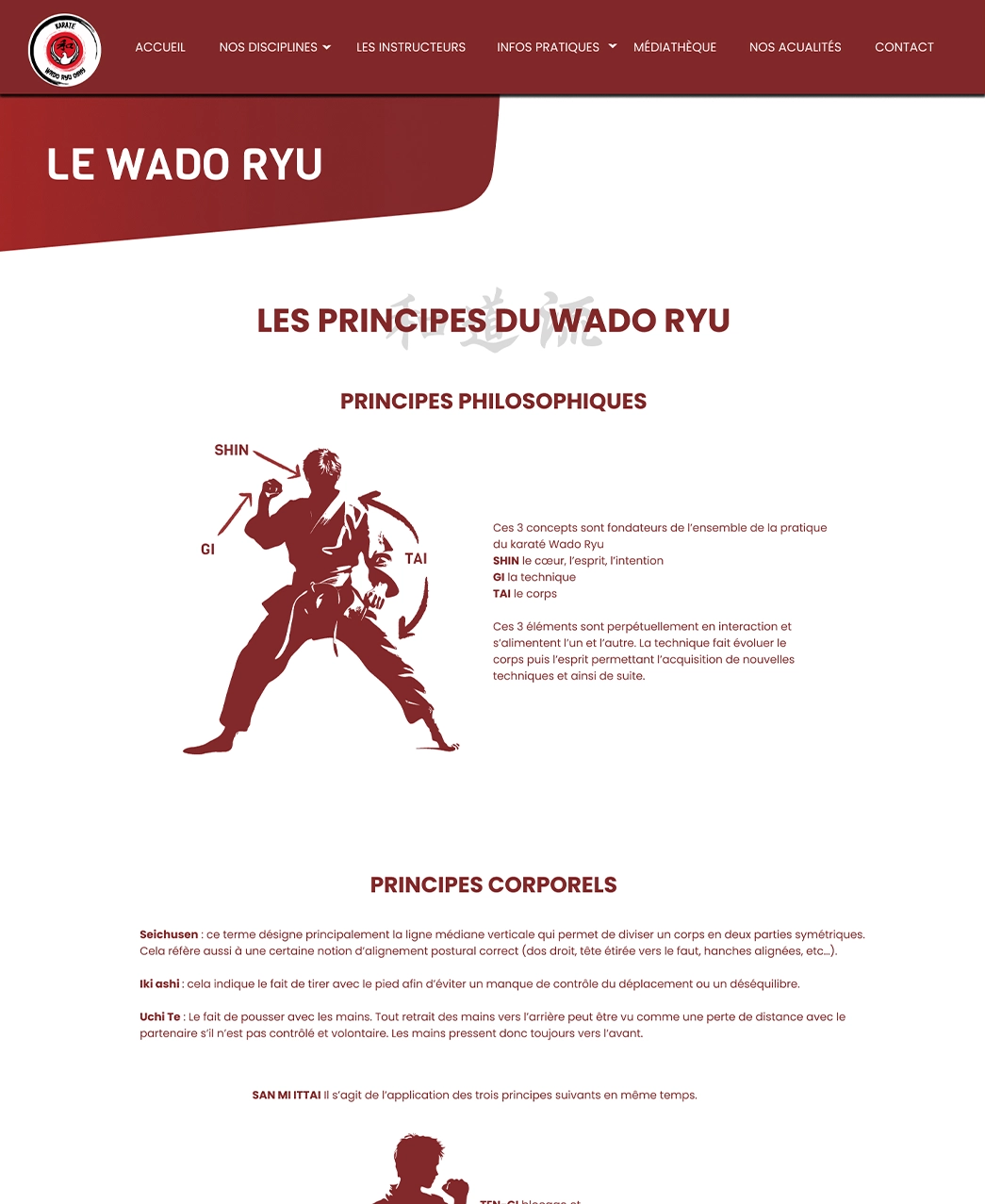 Maquette da la partie principe de la page de Wado Ryu